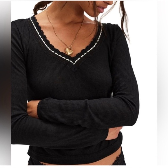NWT: Free People Black Boho Only You Long Sleeve Top• Medium - Picture 1 of 3